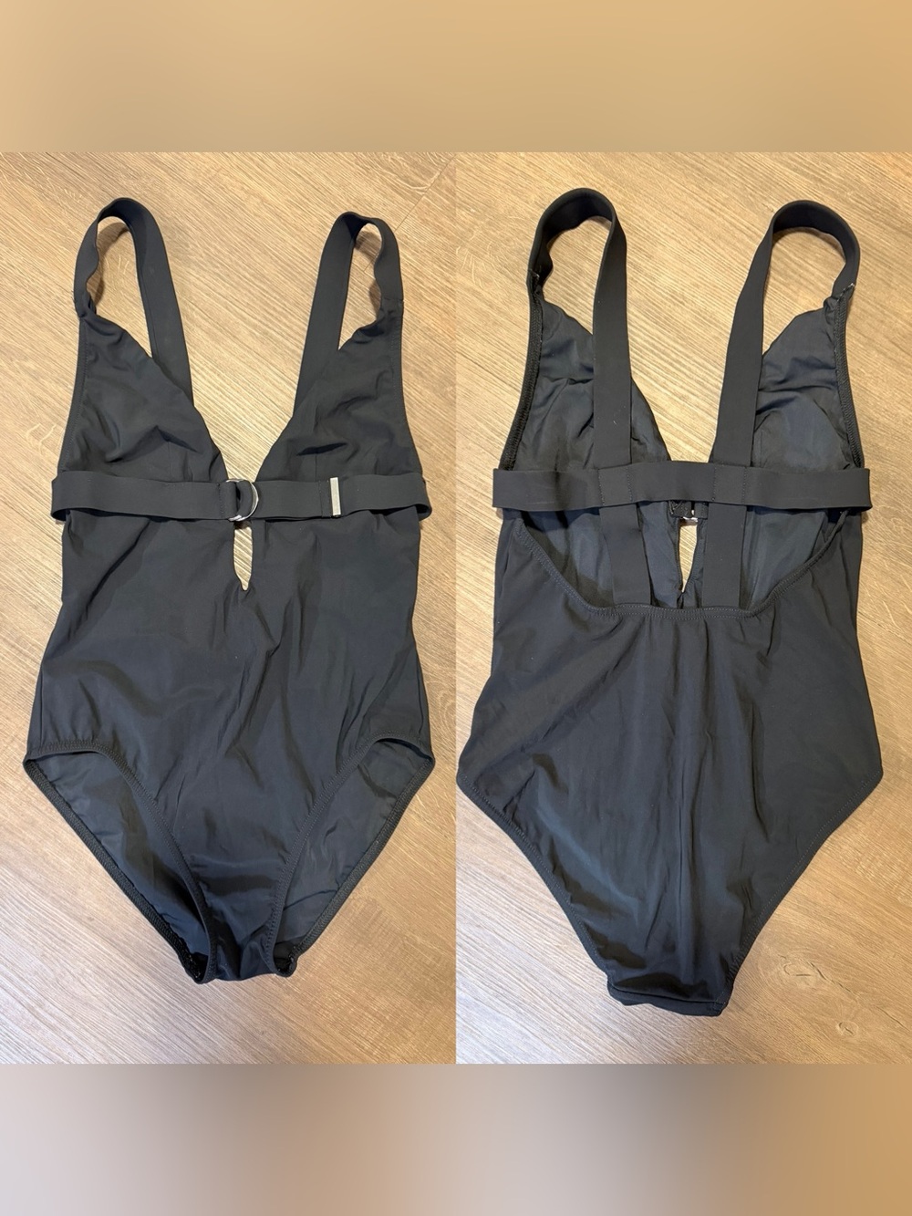 Karla Colletto Black Zoe Belted Plunge One Piece Swimsuit Size 12